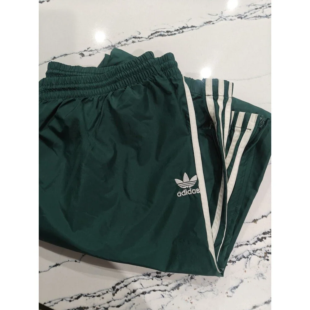 Vintage Adidas Originals Men's Green Track Pants Size Large Zipper Ankle Trefoil